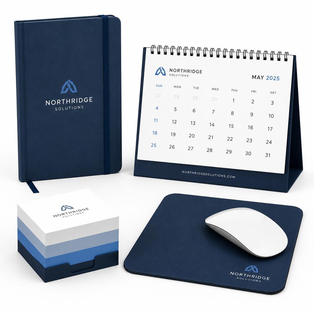 Desk Items sample with custom logo